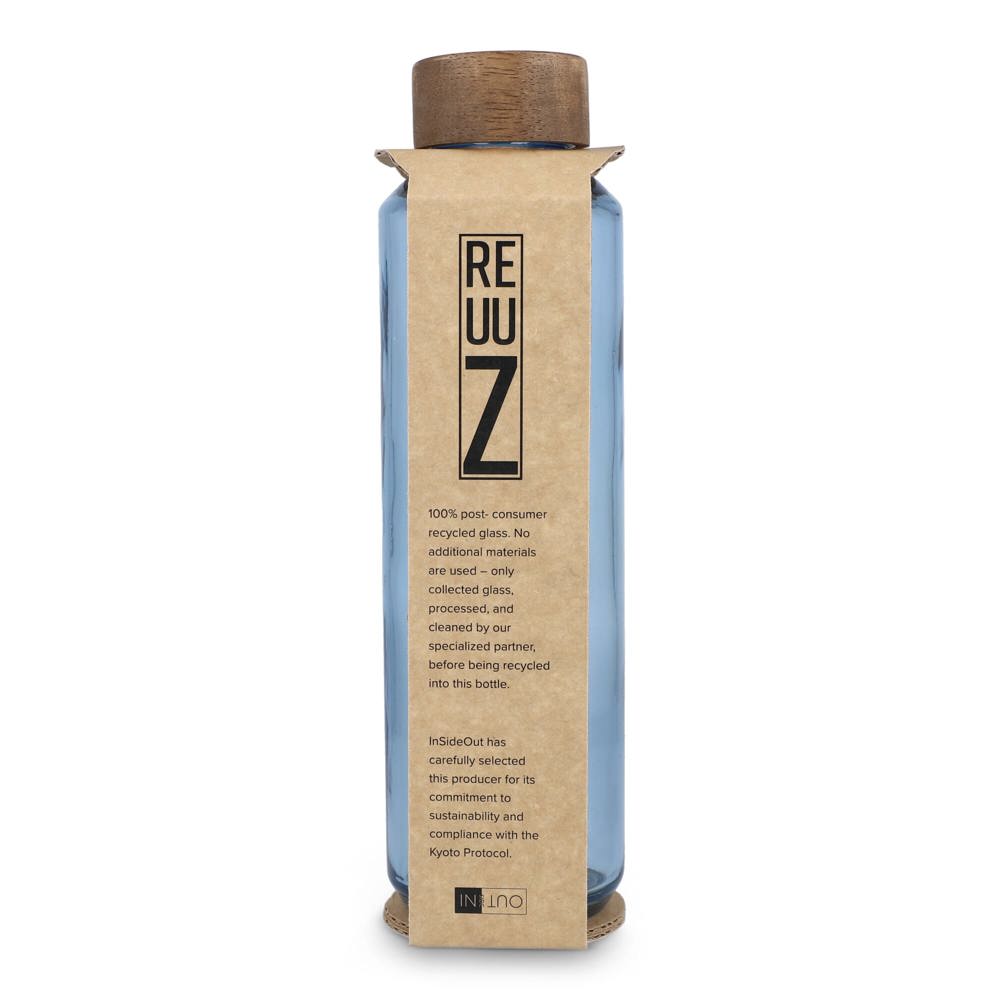 InSideOut Gerecyclede glazen Waterfles ReuuZ met houten dop 650 ml