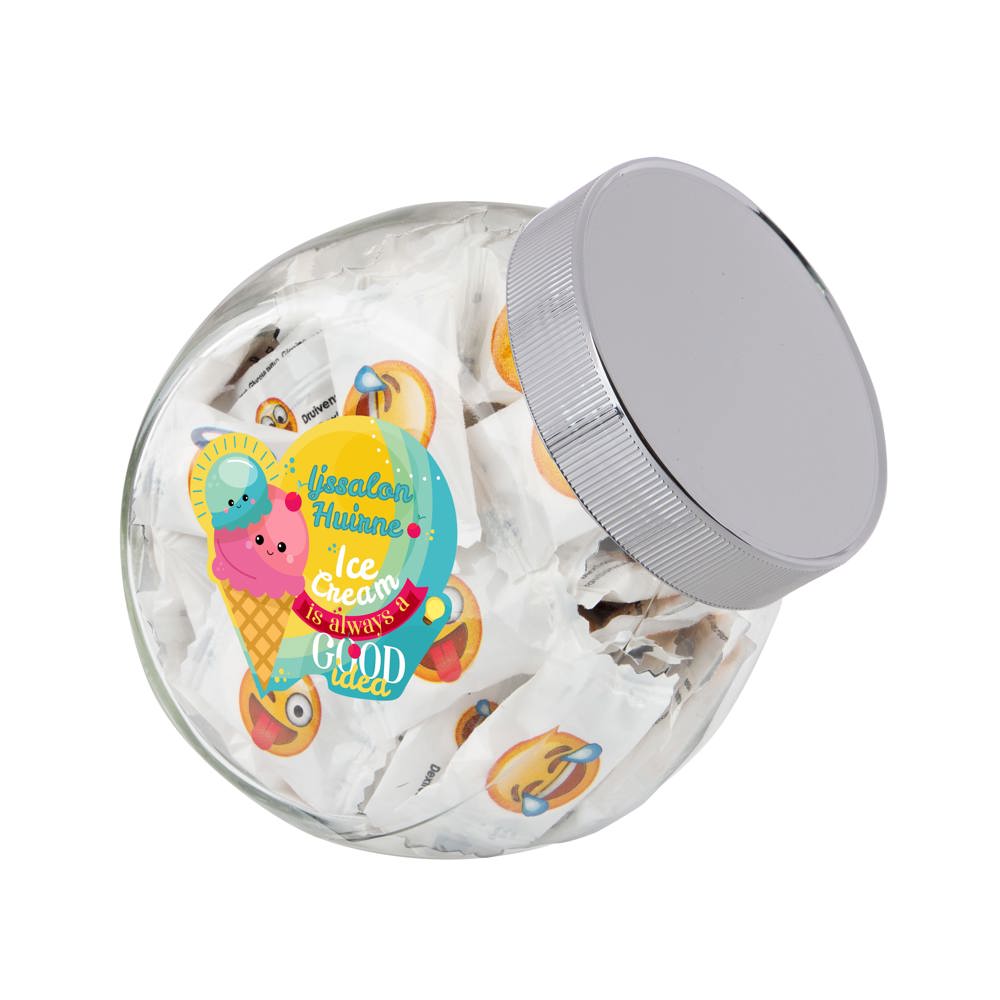 Medium glazen pot, gevuld met snoep - zilver