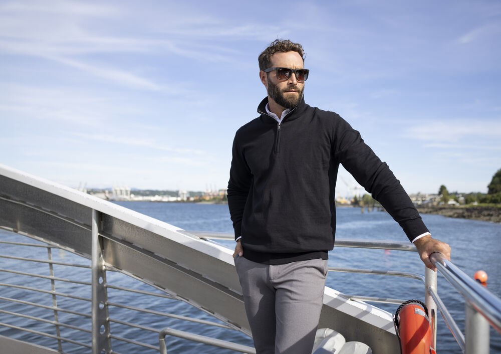 Cutter & Buck - Oakville Half Zip Sweater Heren Grijs Mélange XXL Cutter & Buck - Oakville Half Zip Sweater Heren Grijs Mélange XXL