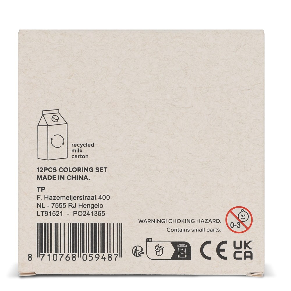 12 kleurpotloden in gerecyclede melkpakkenverpakking