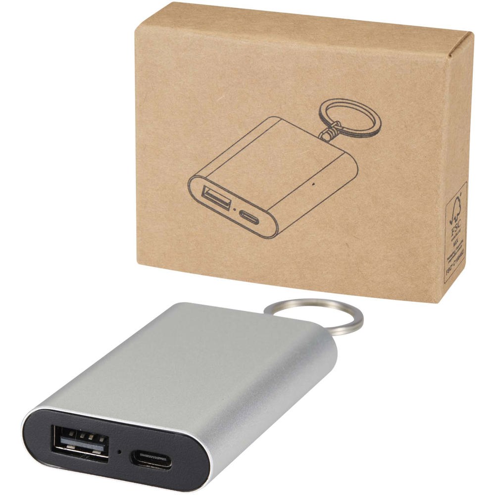 Arcturus powerbank van 2000 mAh van gerecycled aluminium met sleutelhanger