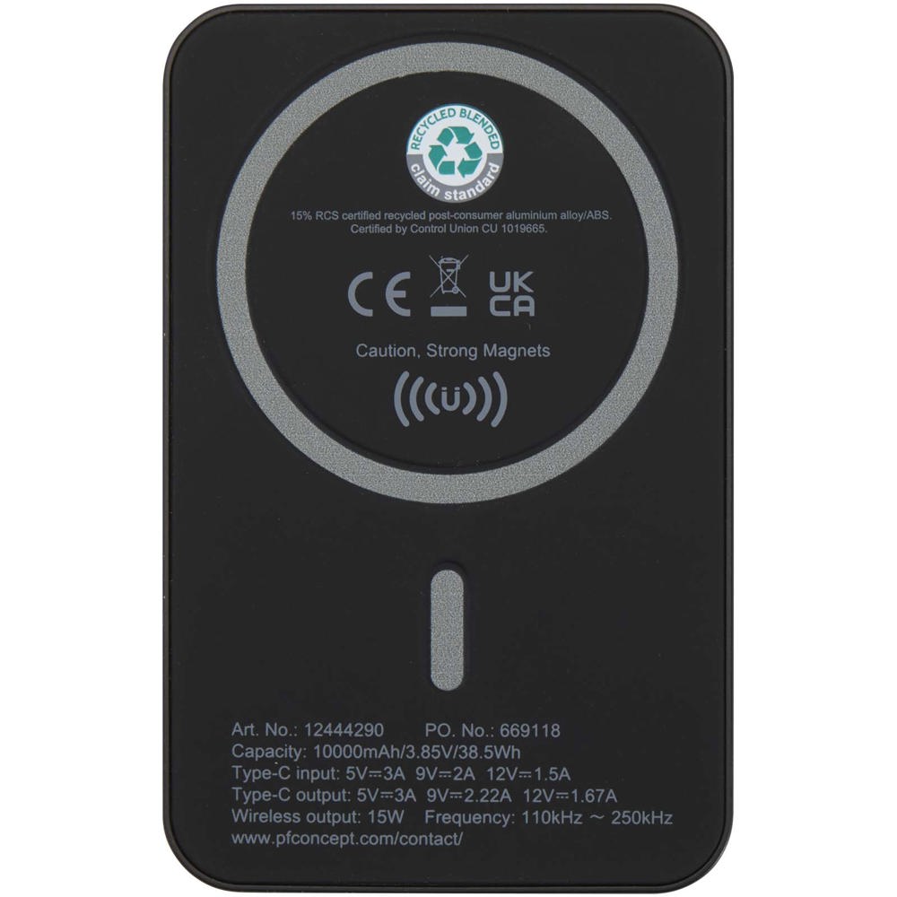 Acrab magnetische draadloze powerbank van 10.000 mAh 15 W met 20 W PD van gerecycled plastic
