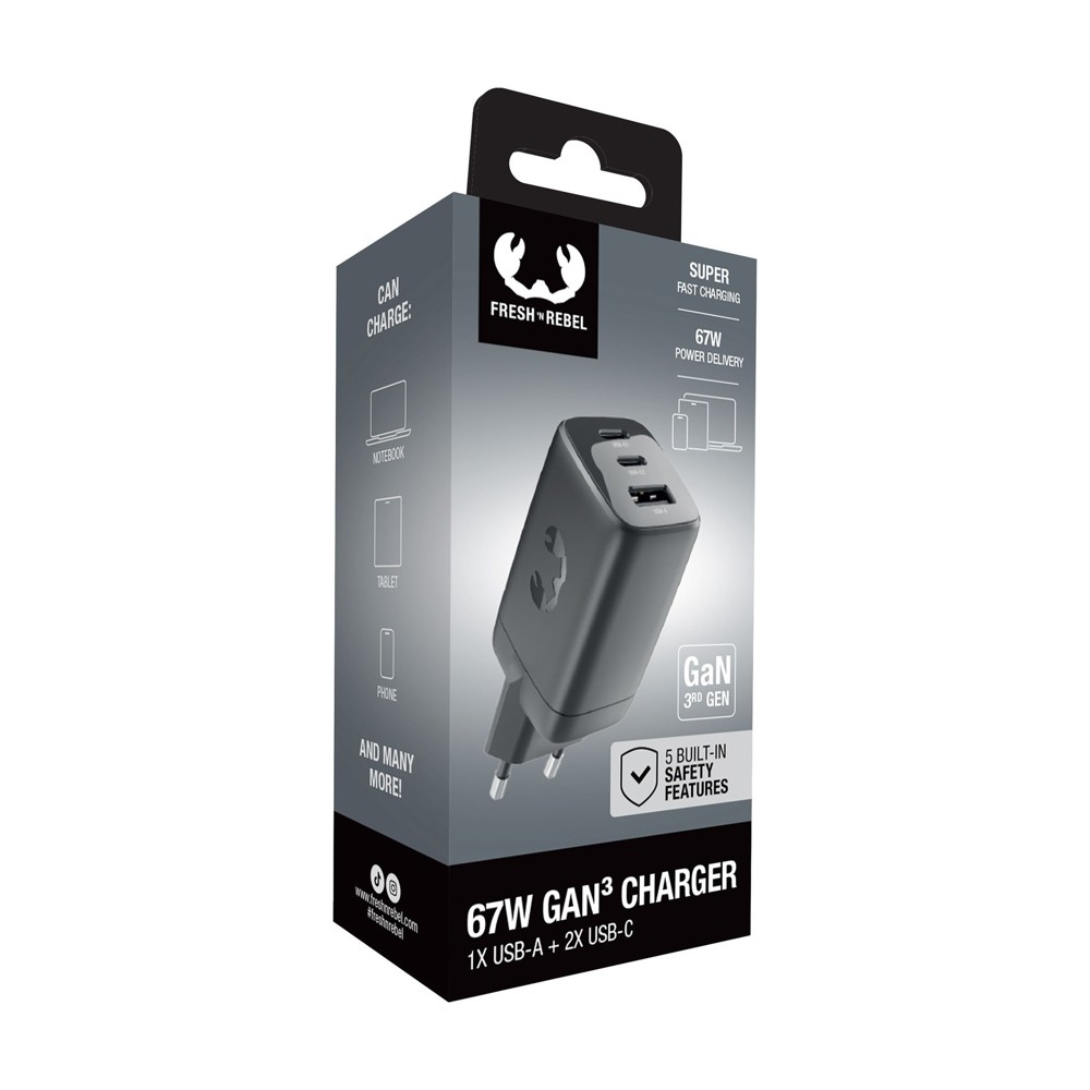 Fresh 'n Rebel 67W PD Wall Charger- Storm Grey