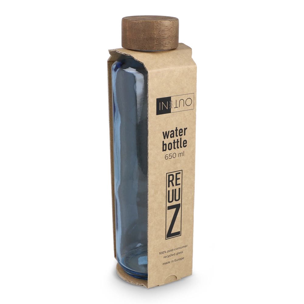InSideOut Gerecyclede glazen Waterfles ReuuZ met houten dop 650 ml