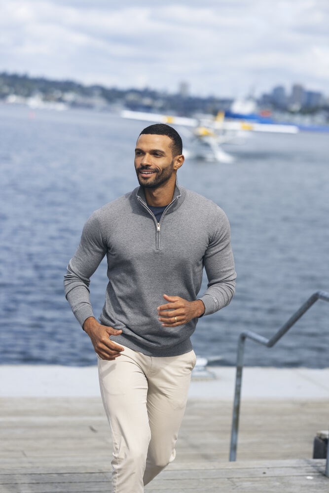 Cutter & Buck - Oakville Half Zip Sweater Heren Grijs Mélange XXL Cutter & Buck - Oakville Half Zip Sweater Heren Grijs Mélange XXL